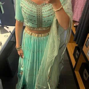 Elegant Mint Green Embellished Lehenga